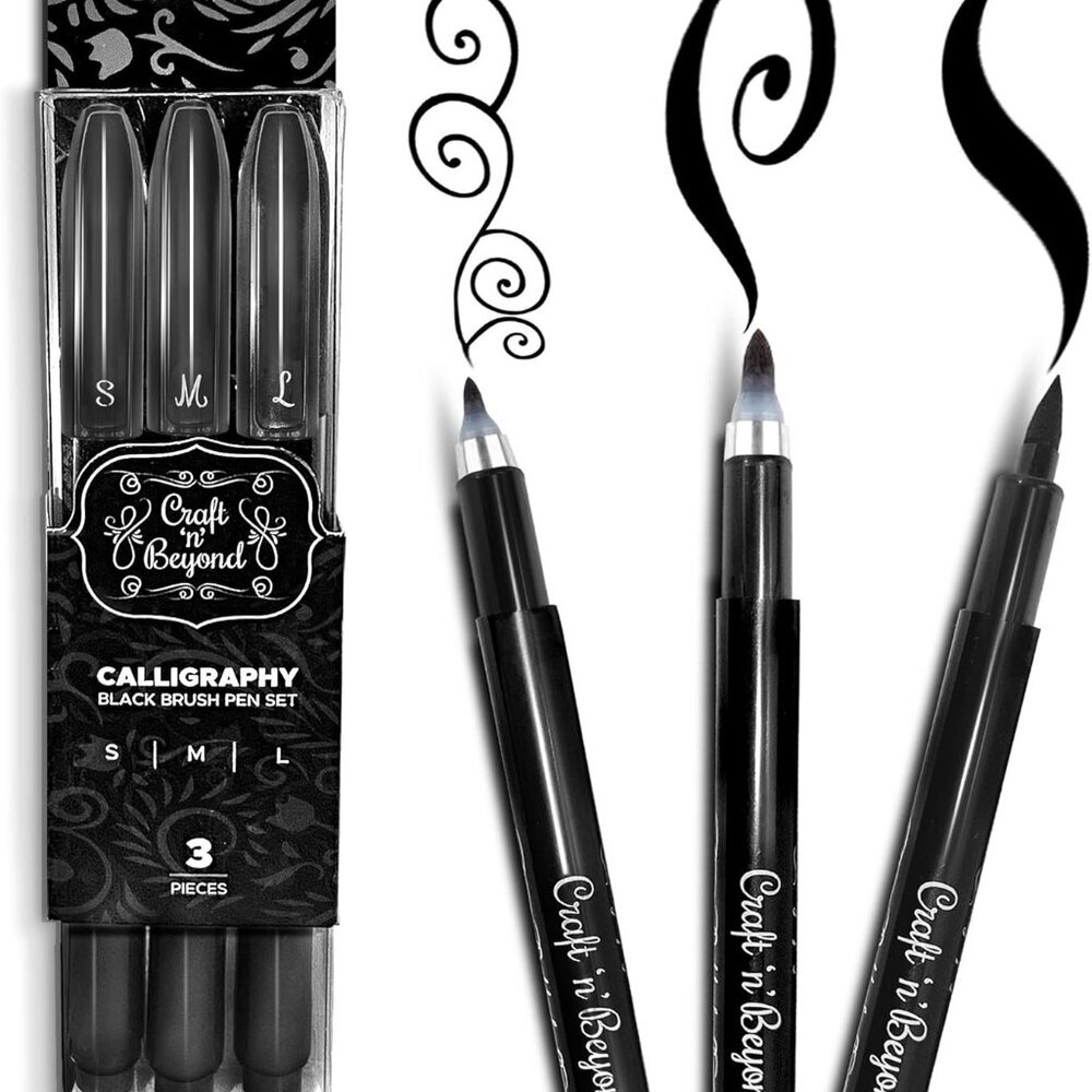 Calligraphy Brush Pens Pack of 3 Small, Medium and Large Markers for Hand Letter